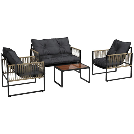 easycomfort easycomfort set da giardino 4 pezzi in rattan con divanetto 2 sedie e tavolino da caffe grigio e marrone