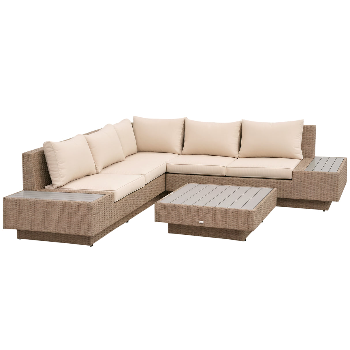 easycomfort easycomfort set da giardino 4 pezzi in rattan divano angolare con cuscini e tavolini nero e marrone chiaro