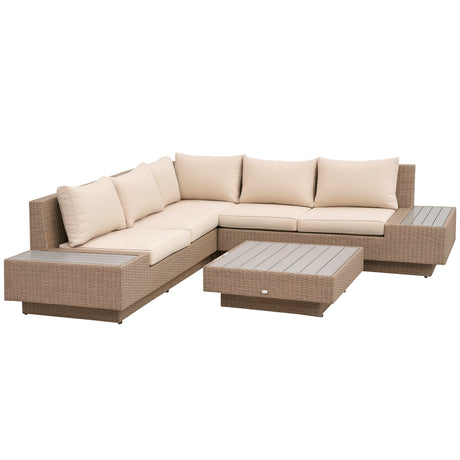 easycomfort easycomfort set da giardino 4 pezzi in rattan divano angolare con cuscini e tavolini nero e marrone chiaro