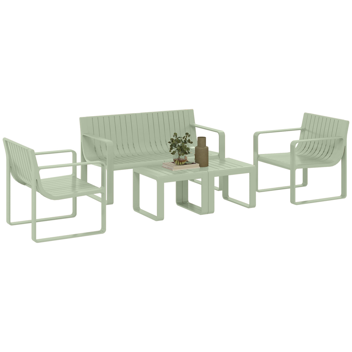 easycomfort easycomfort set da giardino 5 pezzi a doghe con divanetto 2 poltroncine e 2 tavolini in polipropilene verde