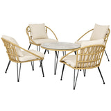 easycomfort easycomfort set da giardino 5 pezzi in rattan con tavolo rotondo 82x50 cm e 4 sedie 72x72x75 cm con cuscini