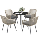 easycomfort easycomfort set da giardino 5 pezzi in rattan e acciaio con 4 sedie da esterno e tavolo rotondo con foro marrone e grigio