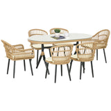 easycomfort easycomfort set da giardino 7 pezzi in rattan pe con tavolo da pranzo 153x89x74 cm e 6 sedie 52x62x78 cm con cuscini