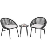 easycomfort easycomfort set da giardino con 2 sedie con cuscino e tavolino da caffe in acciaio e rattan pe nero