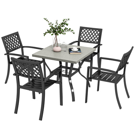 easycomfort easycomfort set da giardino con 4 sedie impilabili e tavolo quadrato effetto marmo grigio