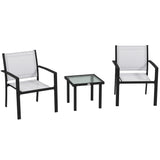 easycomfort easycomfort set da giardino con tavolino in vetro e 2 sedie impilabili in tessuto a rete grigio chiaro