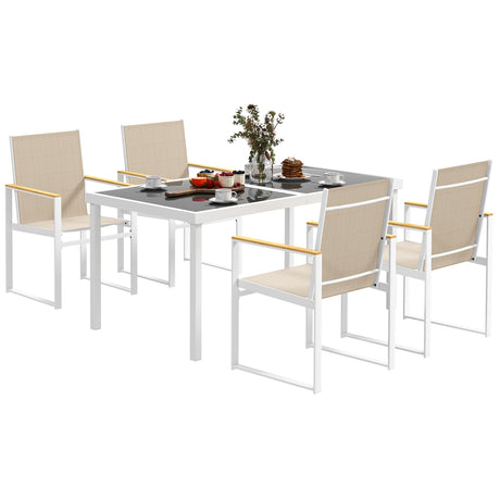 easycomfort easycomfort set da giardino con tavolo da pranzo in vetro rettangolare e 4 sedie con braccioli multicolore