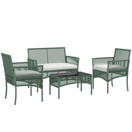 easycomfort easycomfort set da giardino in rattan da 4 pezzi con 2 poltroncine divano e tavolino da caffe verde