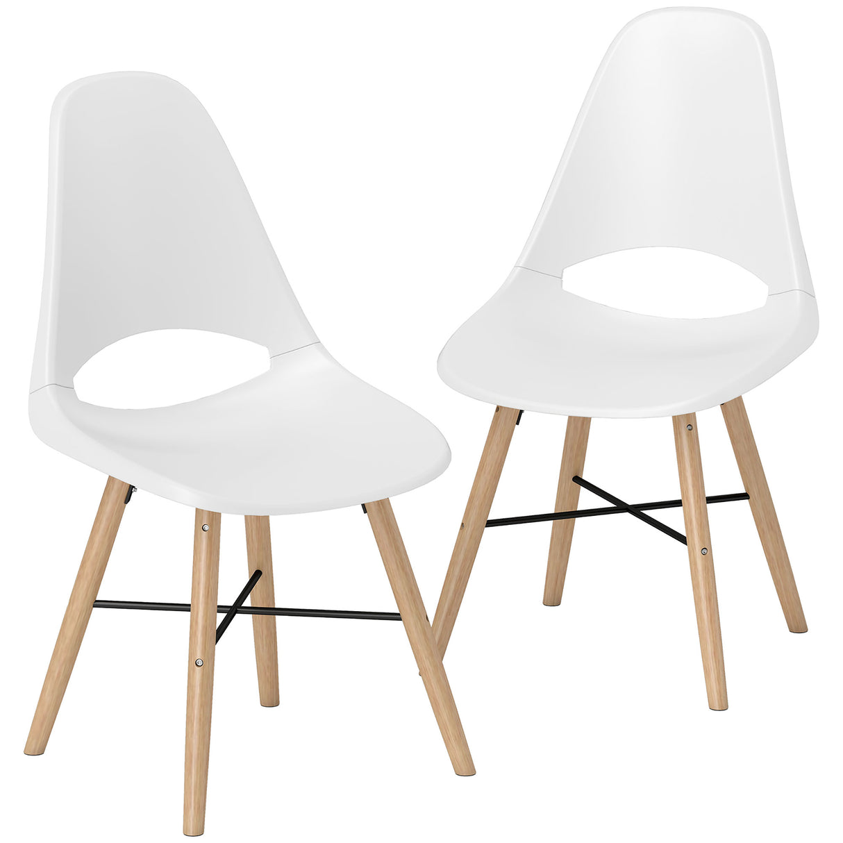 easycomfort easycomfort set di 2 sedie da pranzo in plastica e legno stile nordico con schienale curvato bianco