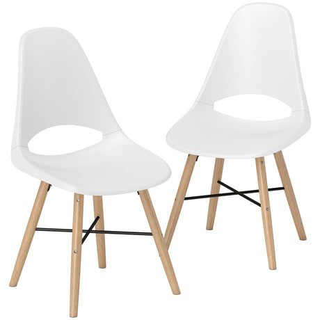 easycomfort easycomfort set di 2 sedie da pranzo in plastica e legno stile nordico con schienale curvato bianco