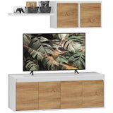 easycomfort easycomfort set mobile tv e armadietto a muro con 7 ripiani e scaffale aperto in legno 120x41x43 3 cm bianco e color legno
