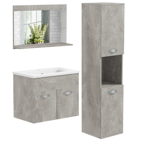 easycomfort easycomfort set mobili bagno da 4 pezzi con lavabo da 60cm mobiletto colonna bagno e specchiera in legno grigio