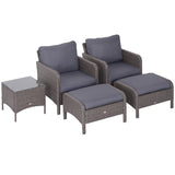 easycomfort easycomfort set mobili da giardino 2 poltrone 2 poggiapiedi 1 tavolino in vetro temperato rattan grigio