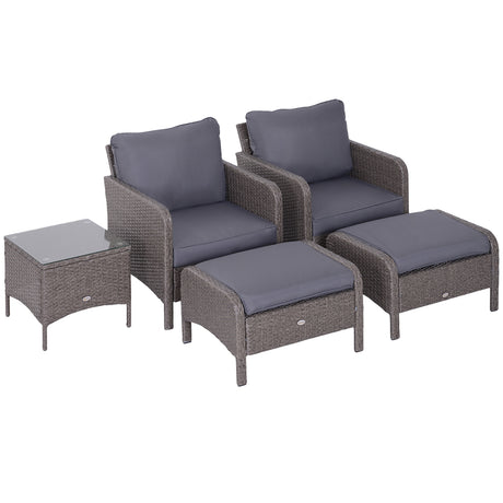 easycomfort easycomfort set mobili da giardino 2 poltrone 2 poggiapiedi 1 tavolino in vetro temperato rattan grigio