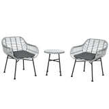 easycomfort easycomfort set mobili da giardino in rattan pe con 2 sedie e tavolino con ripiano in vetro grigio
