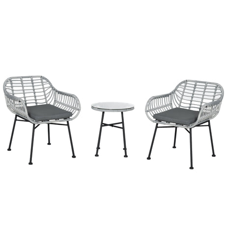 easycomfort easycomfort set mobili da giardino in rattan pe con 2 sedie e tavolino con ripiano in vetro grigio
