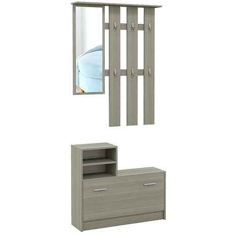 easycomfort easycomfort set mobili da ingresso con appendiabiti specchio panca con scaffale e scarpiera per 8 paia di scarpe grigio