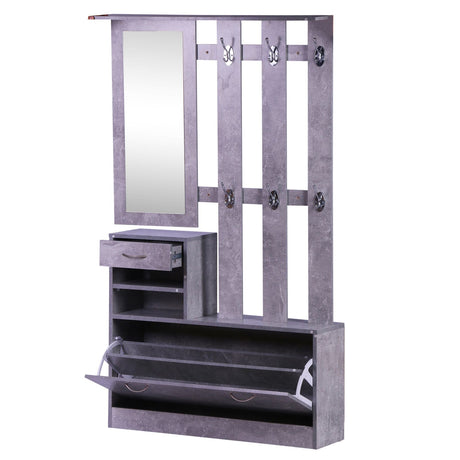 easycomfort easycomfort set mobili ingresso moderno con scarpiera e specchio appendiabiti da ingresso con 6 ganci 2 ripiani regolabili e cassetti in legno per corridoio 90x24x177 cm grigio cemento