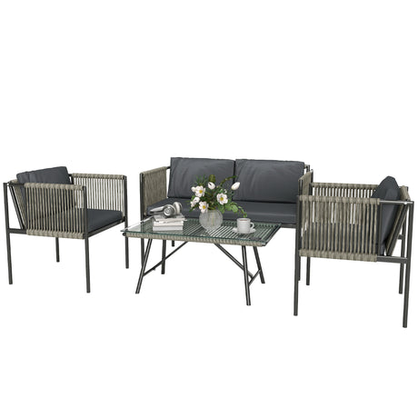 easycomfort easycomfort set salotto da giardino in rattan con 2 poltrone divanetto 2 posti e tavolino da caffe in vetro grigio