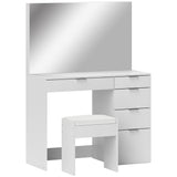 easycomfort easycomfort set tavolo da trucco con specchio e 5 cassetti 97 2x44 5x136 5 cm e sgabello imbottito 40x24x46 cm bianco