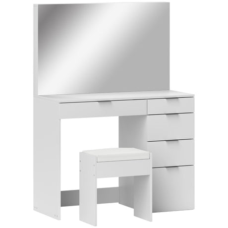 easycomfort easycomfort set tavolo da trucco con specchio e 5 cassetti 97 2x44 5x136 5 cm e sgabello imbottito 40x24x46 cm bianco
