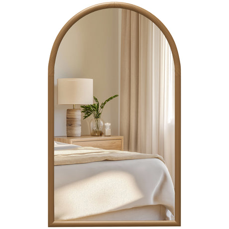 easycomfort easycomfort specchio da parete ad arco 110x65cm con cornice in legno per camera e ingresso marrone scuro
