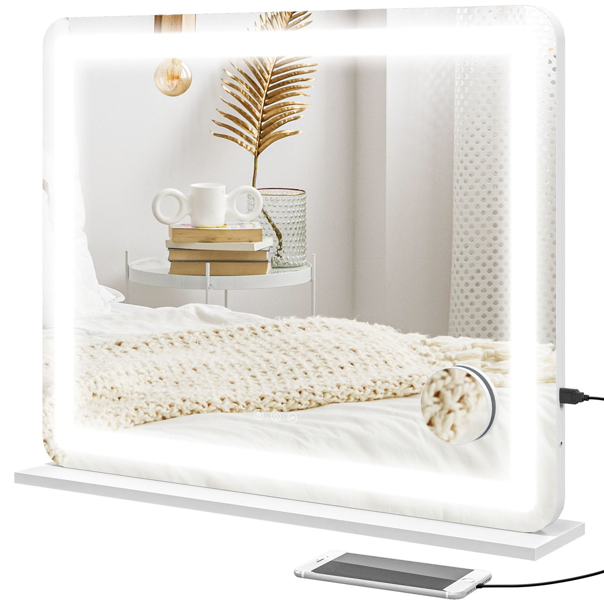easycomfort easycomfort specchio per trucco con led regolabili ingranditore 10x presa usb e comandi touch 80x62x14cm
