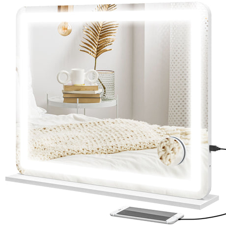 easycomfort easycomfort specchio per trucco con led regolabili ingranditore 10x presa usb e comandi touch 80x62x14cm