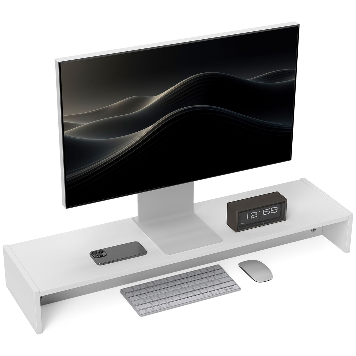 easycomfort easycomfort supporto per monitor con 2 vani contenitore in legno 100x27x15 cm bianco