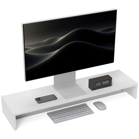 easycomfort easycomfort supporto per monitor con 2 vani contenitore in legno 100x27x15 cm bianco