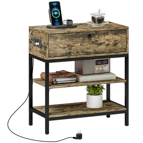 easycomfort easycomfort tavolino da divano con cassetto e 2 ripiani stile industriale in legno e metallo 60x30x66 5 cm nero e marrone