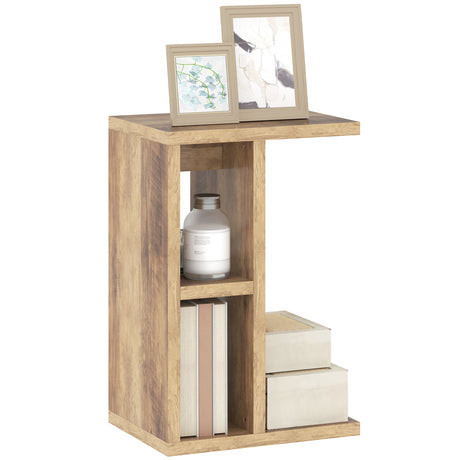 easycomfort easycomfort tavolino da salotto a c con 3 ripiani e 2 scomparti aperti salvaspazio 40x30x60 cm marrone