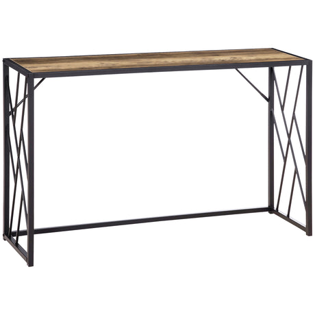 easycomfort easycomfort tavolo consolle da ingresso in stile industriale mobile vintage in acciaio e legno 120x35x75cm marrone