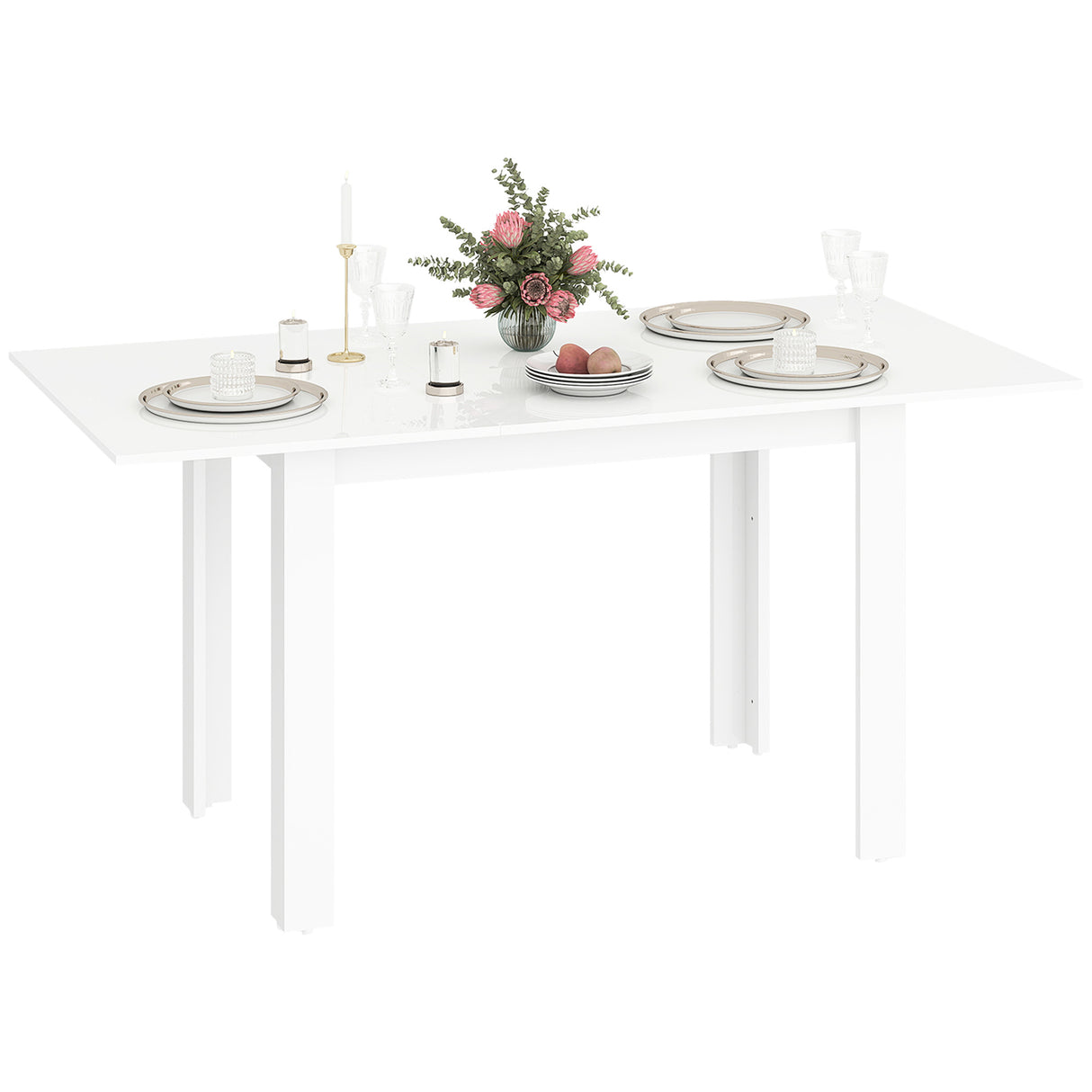 easycomfort easycomfort tavolo da pranzo allungabile per 4 6 persone con pannelli a ribalta in legno 120 160x80x78 cm bianco