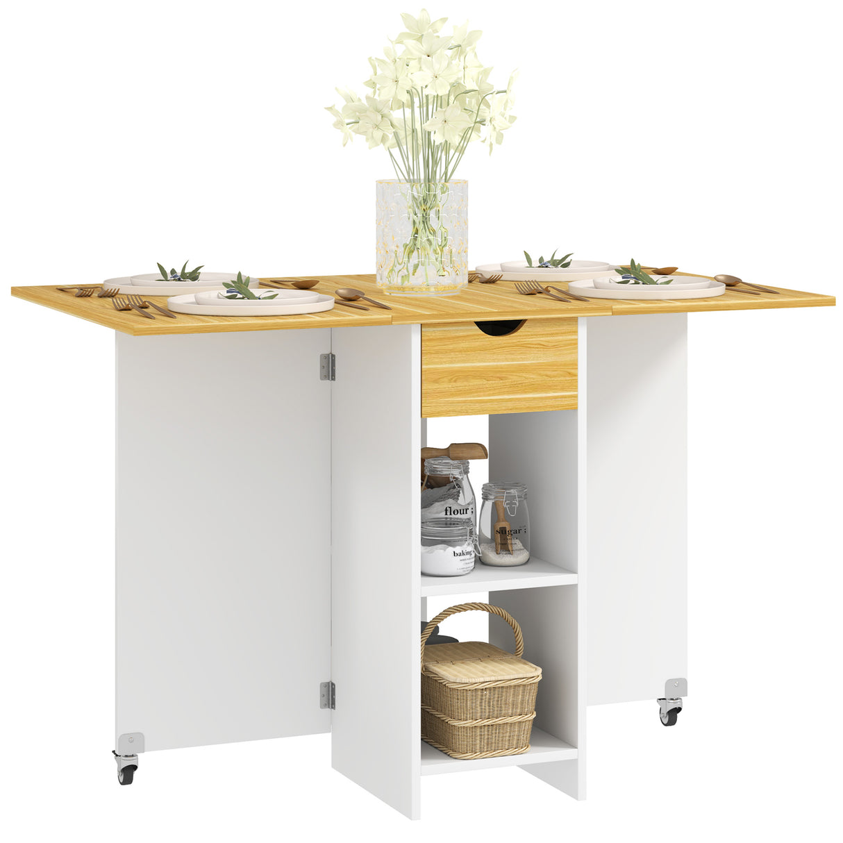 easycomfort easycomfort tavolo da pranzo pieghevole per 2 4 persone con 2 ribalte cassetto e ripiani quercia