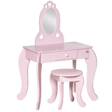 easycomfort easycomfort tavolo trucco per bambini con sgabello in legno toeletta con specchio e cassetto 60x36x88cm rosa