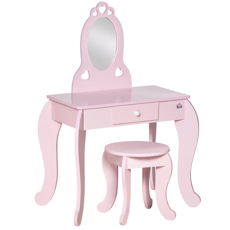 easycomfort easycomfort tavolo trucco per bambini con sgabello in legno toeletta con specchio e cassetto 60x36x88cm rosa