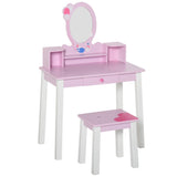 easycomfort easycomfort toeletta per bambine 3 anni in legno set tavolo da trucco giocattolo con specchio e sgabello rosa