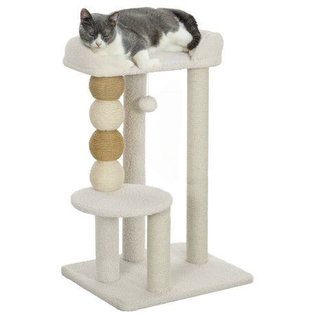 easycomfort easycomfort torre per gatti con lettino piattaforma e pallina giocattolo in legno peluche e iuta 48 5x40x76 cm beige