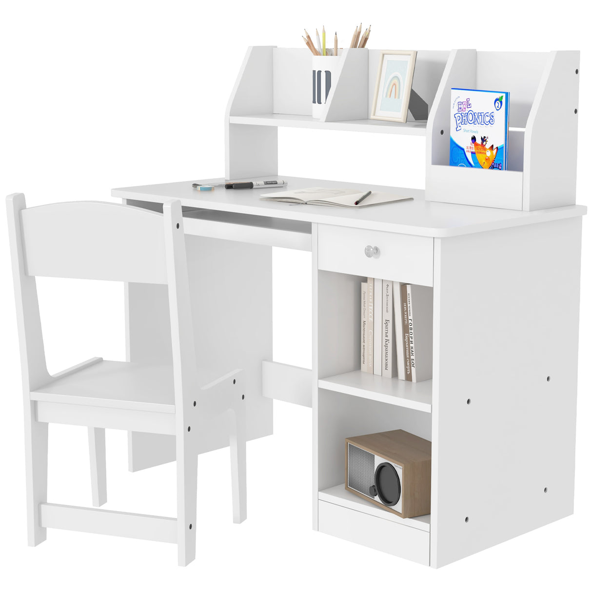 easycomfort easycomfortzonekiz banco scuola e sedia per bambini da 5 8 anni con scaffale e mensola estraibile in legno bianco