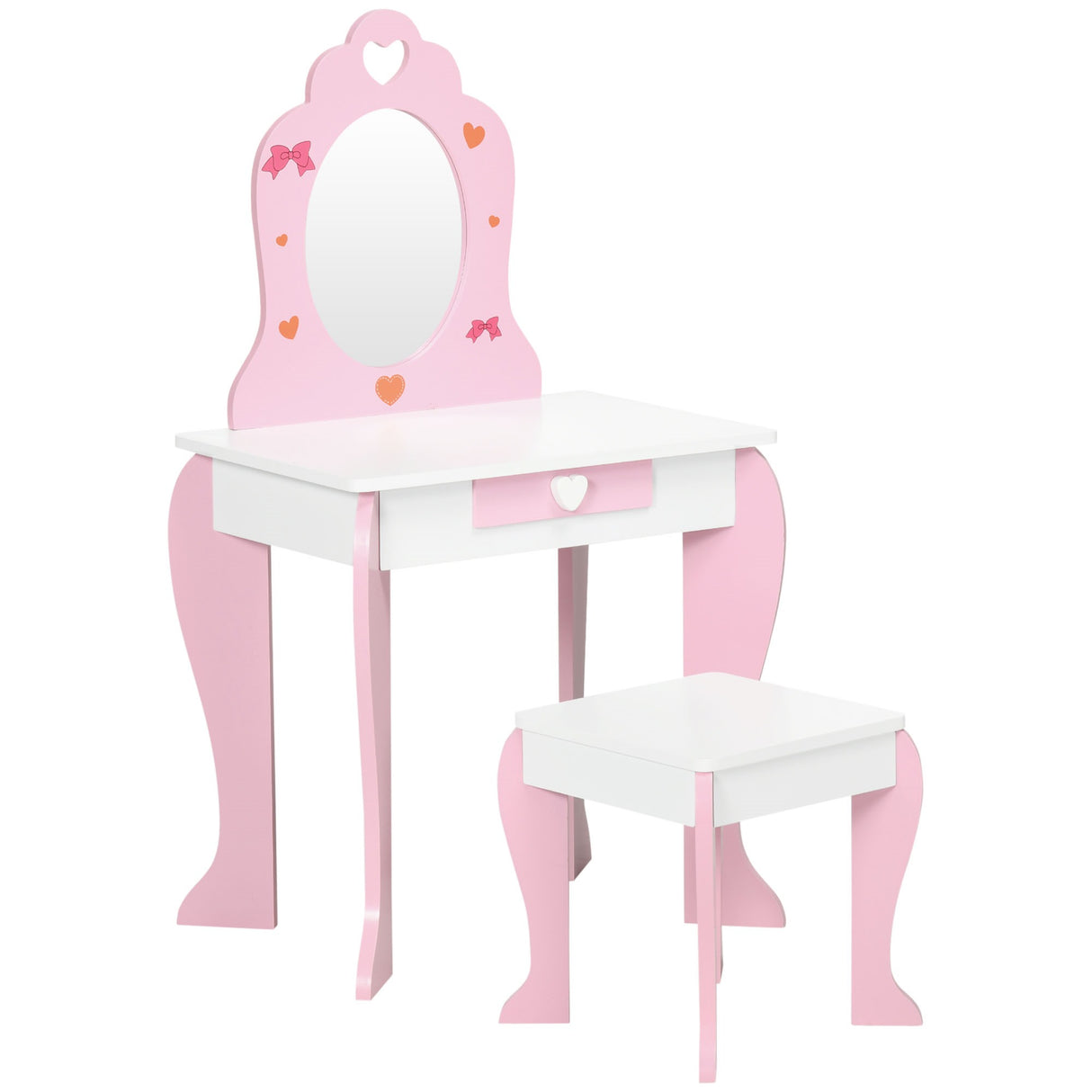 easycomfort easycomfortzonekiz set tavolo trucco con sgabello specchio e cassetto in mdf per bimbi 3 6 anni bianco e rosa