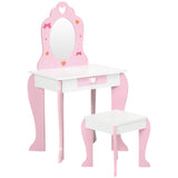 easycomfort easycomfortzonekiz set tavolo trucco con sgabello specchio e cassetto in mdf per bimbi 3 6 anni bianco e rosa