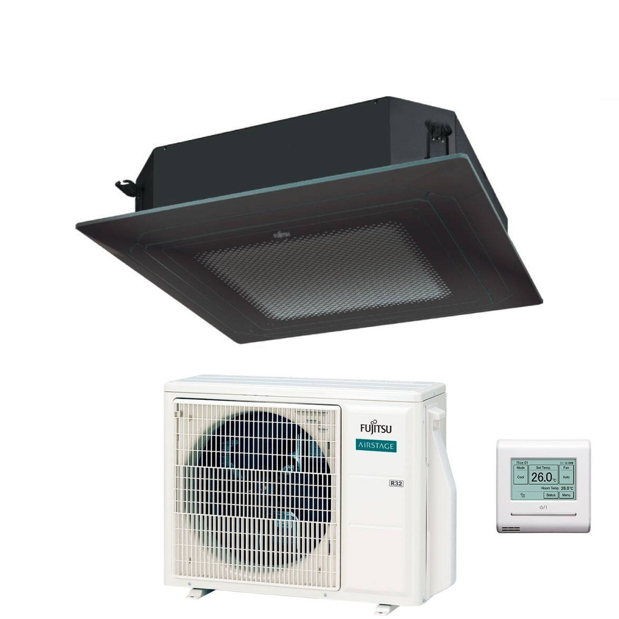 fujitsu condizionatore a cassetta fujitsu kr circular flow black 18000 btu auxg18krlb r 32 wi fi optional con griglia e filocomando