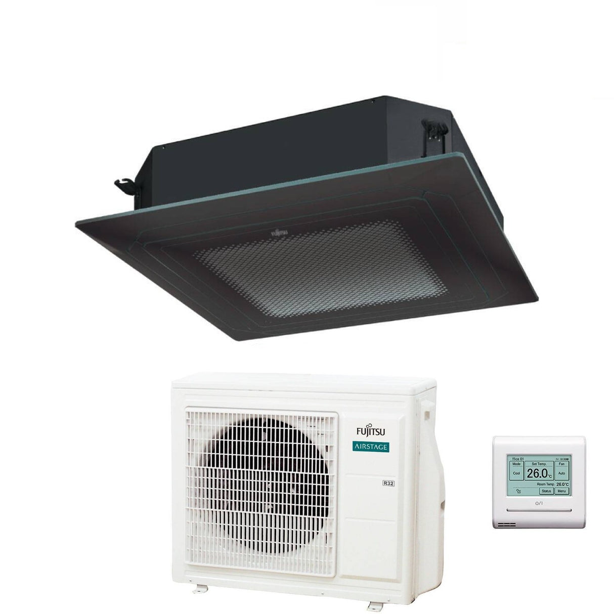 fujitsu condizionatore a cassetta fujitsu kr circular flow black 24000 btu auxg24krlb r 32 wi fi optional con griglia e filocomando