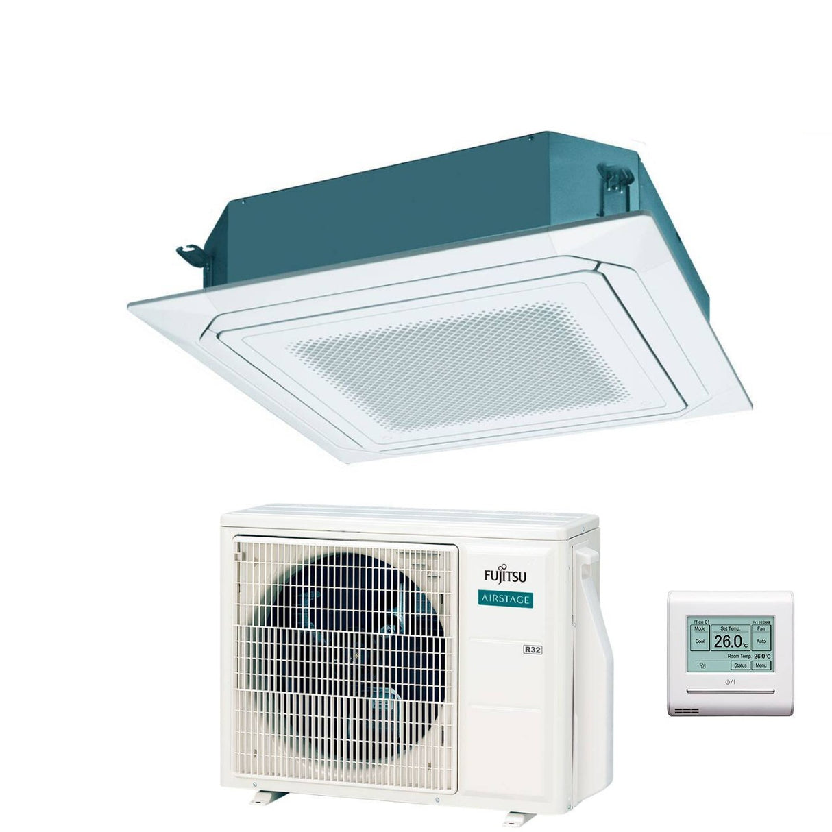 fujitsu condizionatore a cassetta fujitsu kr circular flow white 18000 btu auxg18krlb r 32 wi fi optional con griglia e filocomando