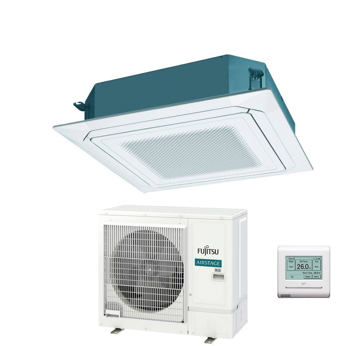 fujitsu condizionatore a cassetta fujitsu kr circular flow white 30000 btu auxg30krlb r 32 wi fi optional con griglia e filocomando