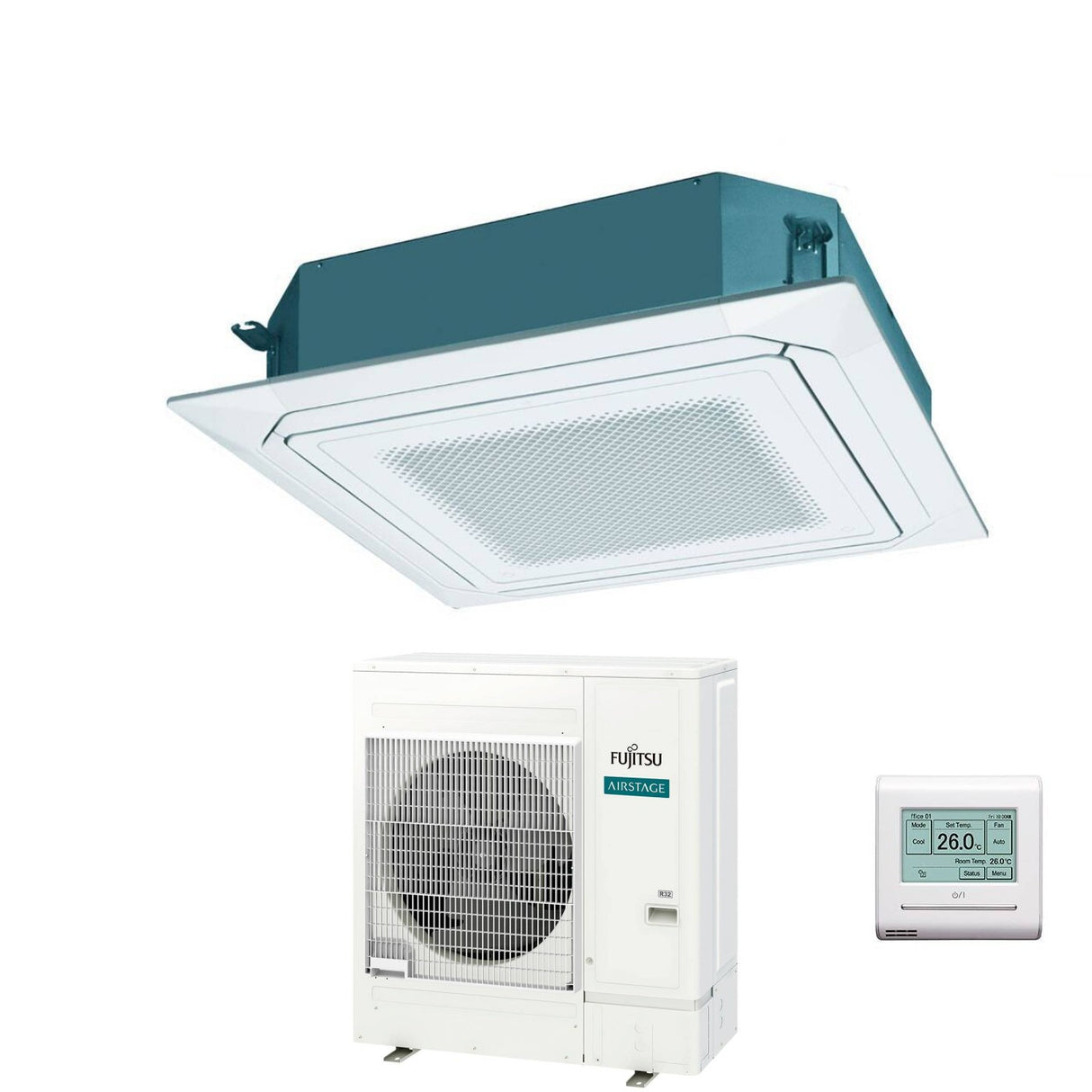 fujitsu condizionatore a cassetta fujitsu kr circular flow white 45000 btu auxg45krlb trifase r 32 wi fi optional con griglia e filocomando