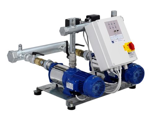 gruppo di pressurizzazione ebara con 2 pompe multistadio orizzontali con corpo in ghisa e collettori in inox 304 2gp compact a 10 m 2001050400b senza vaso e con predisposizione montaliquidi silenzioso