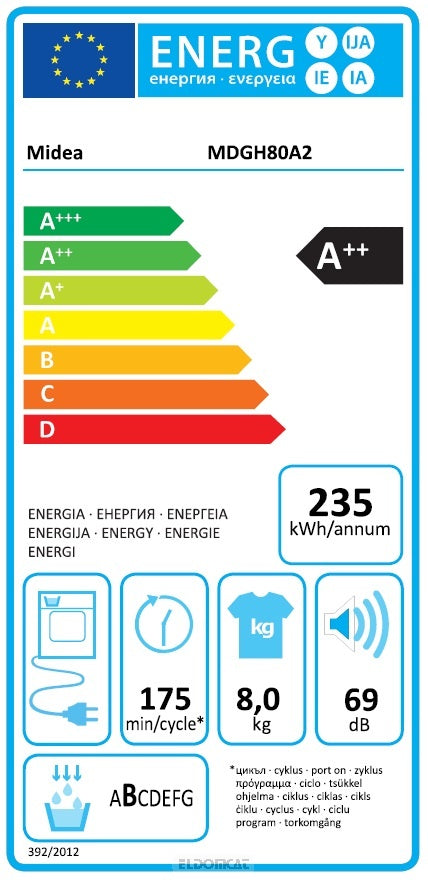 asciugatrice a pompa di calore con carica frontale midea mdgh80a2 8 kg a++