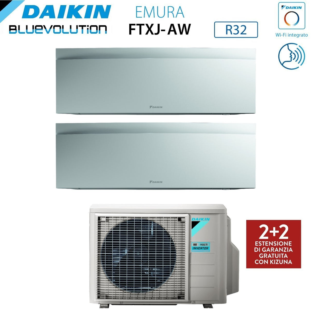 climatizzatore condizionatore daikin bluevolution dual split inverter serie emura white iii 9_9 con 2mxm40n r 32 wi fi integrato 9000_9000 colore bianco opaco garanzia italiana